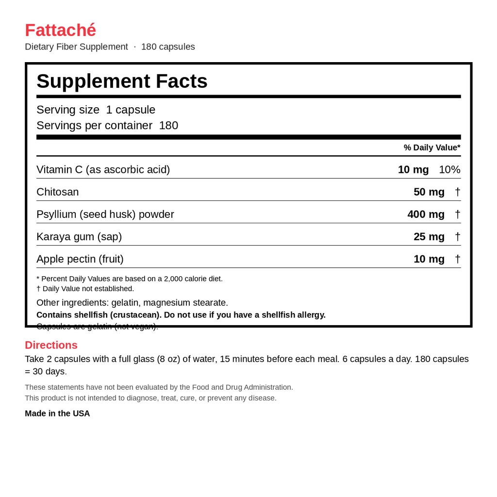 Fattaché Supplement Facts, 1 capsule serving