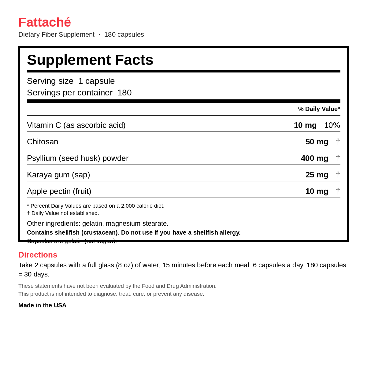Fattaché Supplement Facts, 1 capsule serving